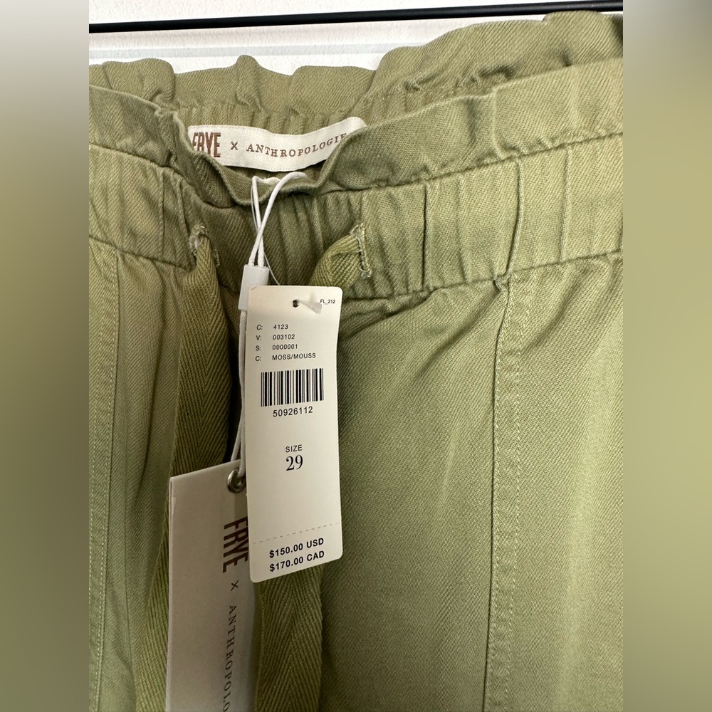 Anthropologie Frye Domi Paperbag Waist Pants Ankle Length Sz 29 NWT Green Khaki - Picture 6 of 7